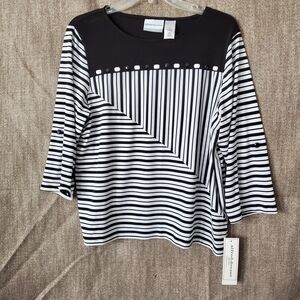 Alfred Dunner Black and White Striped Women's Top